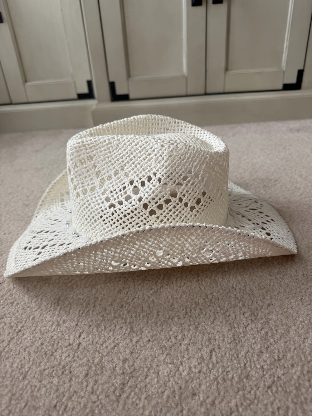 Amazon White Crochet Cowboy Hat with Beaded Band - Picture 2 of 6